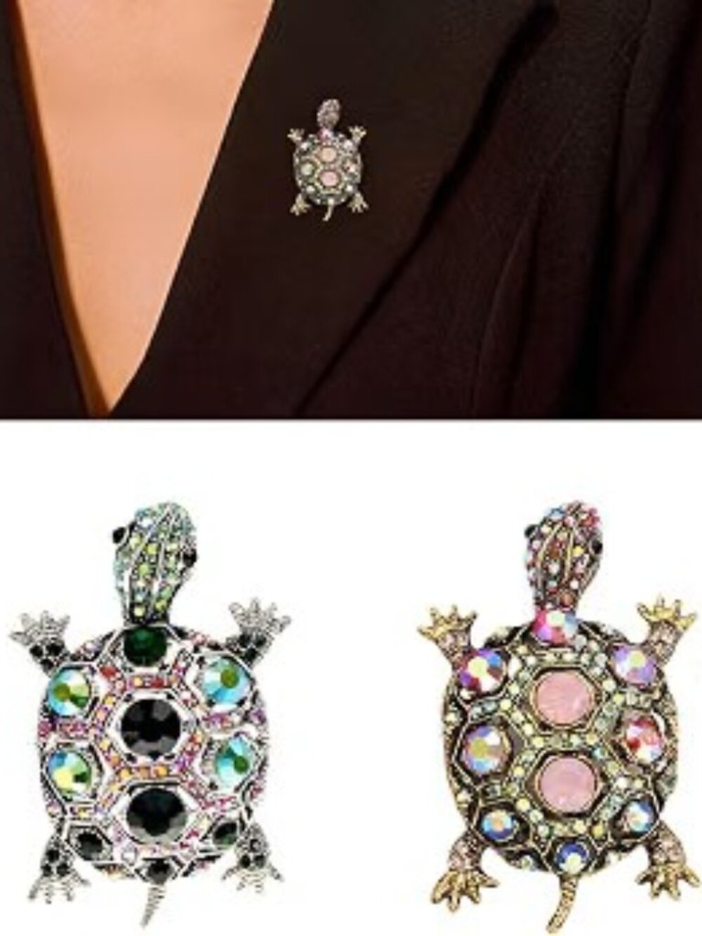 Elegant Turtles Brooches with Rhinestones Unique Turtles Pin (2 /PINK/GREEN)